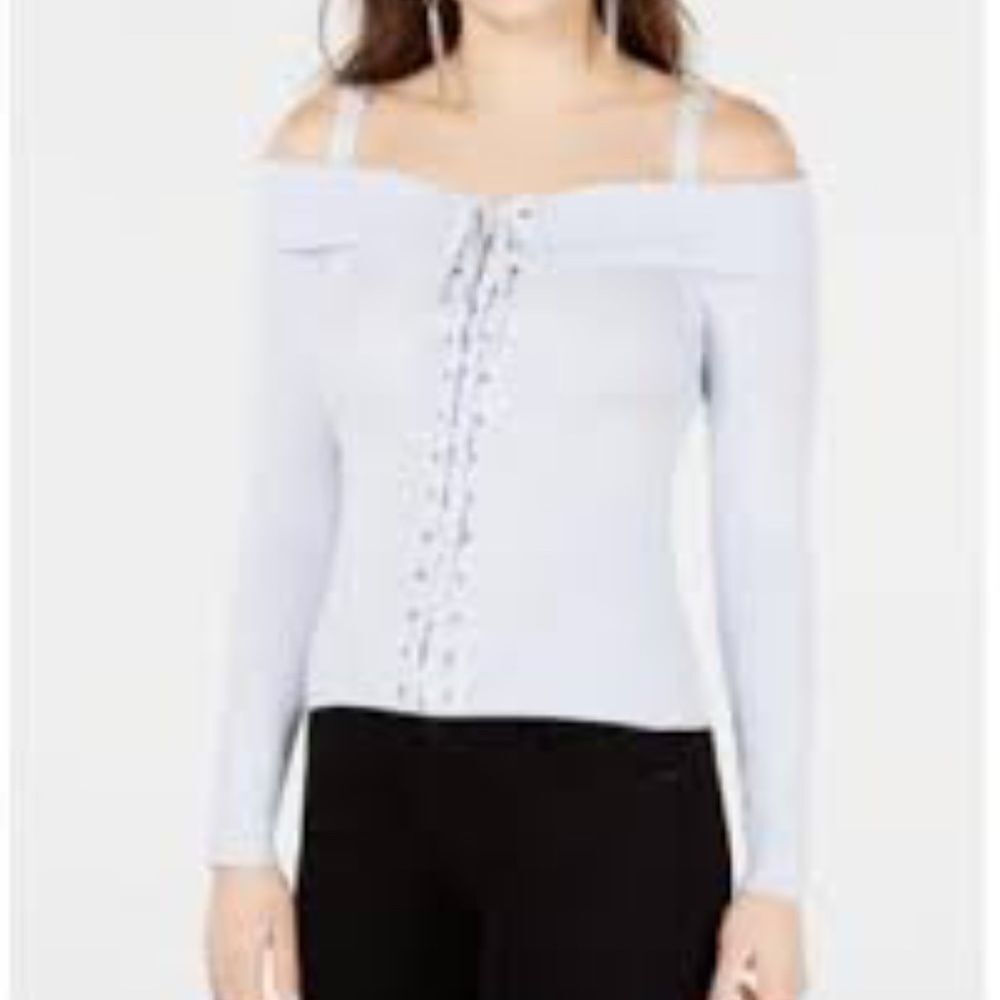 Guess NWT Ali Lace Up Sweater Freshwater B…